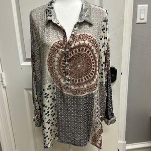 Johnny Was oversized velvet 3/4 button down